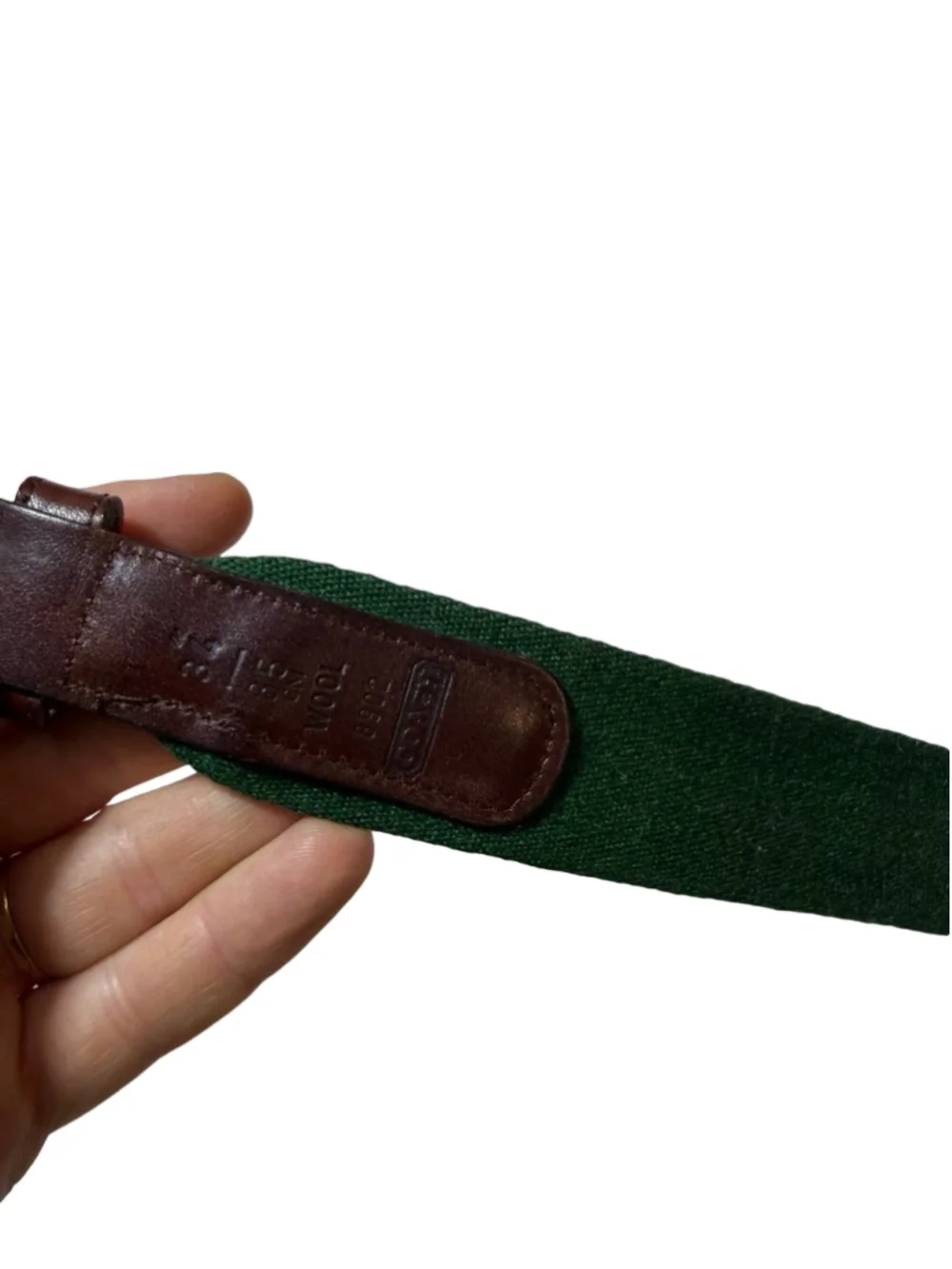 Vintage Coach Green Red Navy Striped Wool Leather Belt Size 34